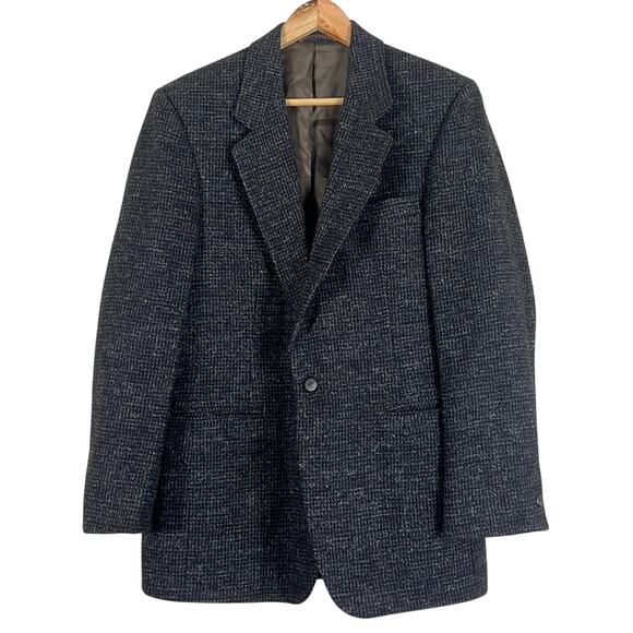 Vintage Gallery by Haggar Blazer Mens 40 Charcoal Gray 100% Wool Tweed Preppy - Picture 1 of 6